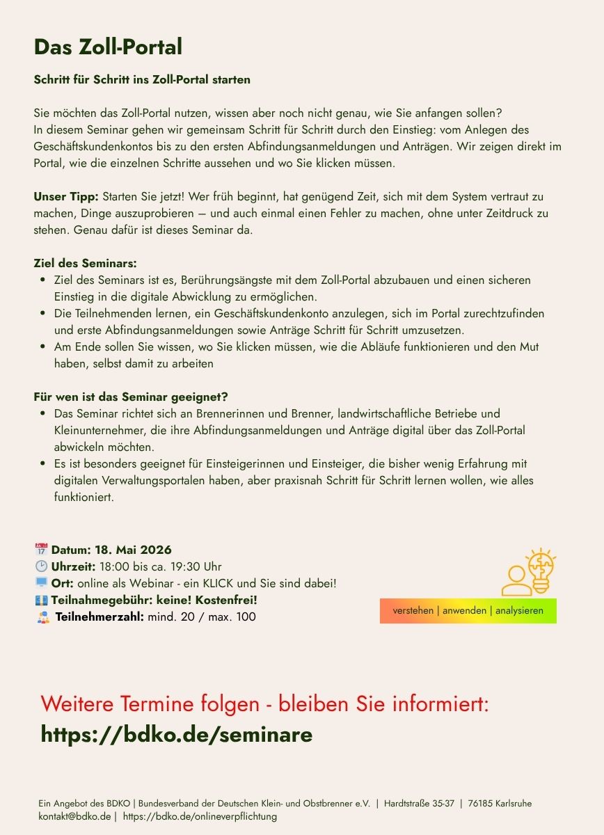 Das Zoll-Portal | Online Seminar – kostenfrei